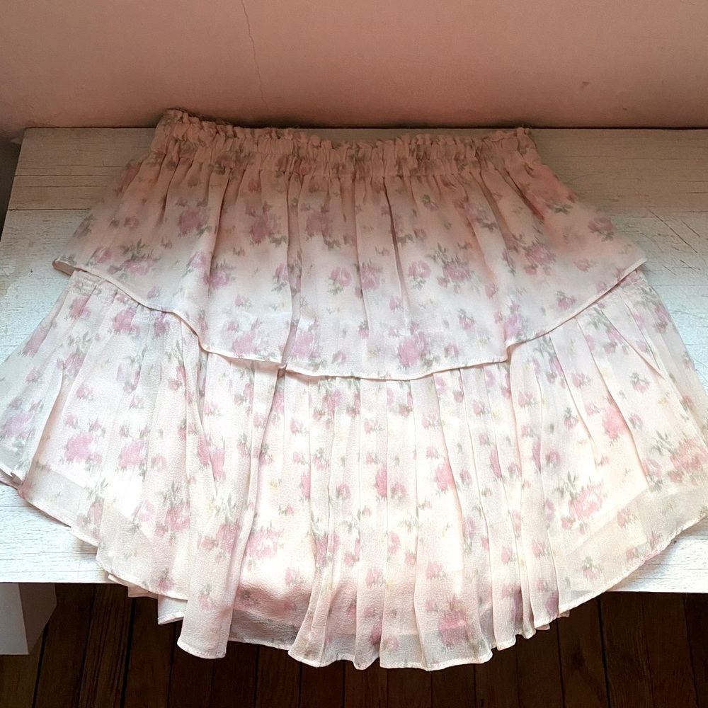 NWOT LoveShackFancy pink floral silk skirt size small